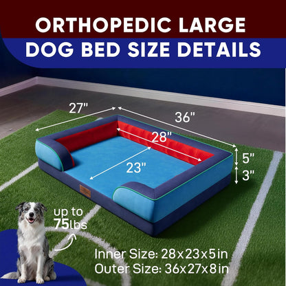 Comfort Expression Orthopedic Dog Bed for Extra Large Dogs 42x30 Inch, Waterproof Egg Crate Foam XL Pet Bed with Removable Bolsters, Dog Couch with Washable Cover & Non-Slip Bottom, Grey - Colors A