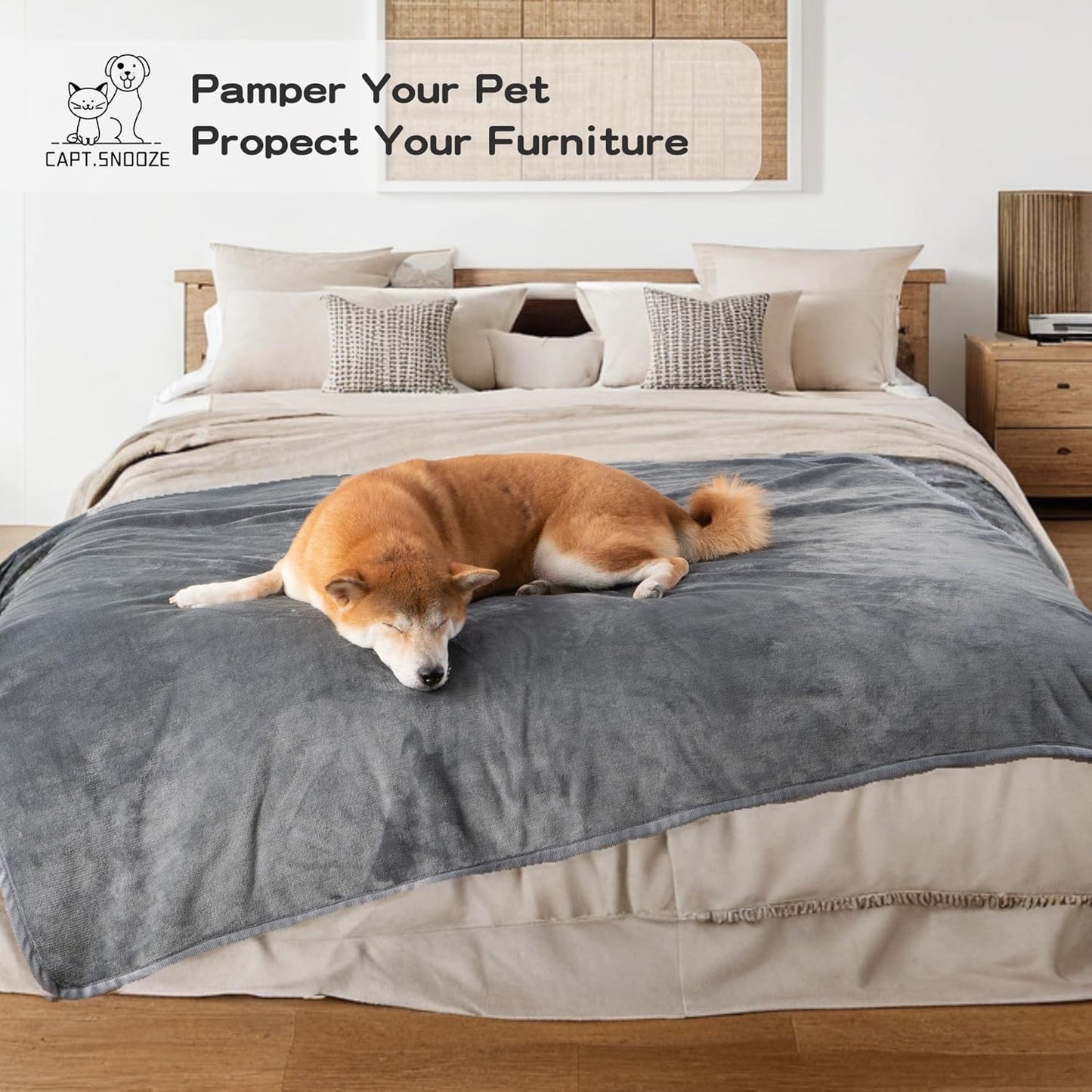 Waterproof Dog Blankets Pet Blanket 50"x60", Soft Fluffy Sofa Car Bed Protector, Reversible Sherpa Fleece Dog Blanket for Large Dogs (Dark Grey-Paws)