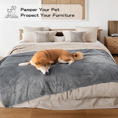 Waterproof Dog Blankets Pet Blanket 50"x60", Soft Fluffy Sofa Car Bed Protector, Reversible Sherpa Fleece Dog Blanket for Large Dogs (Dark Grey-Paws)