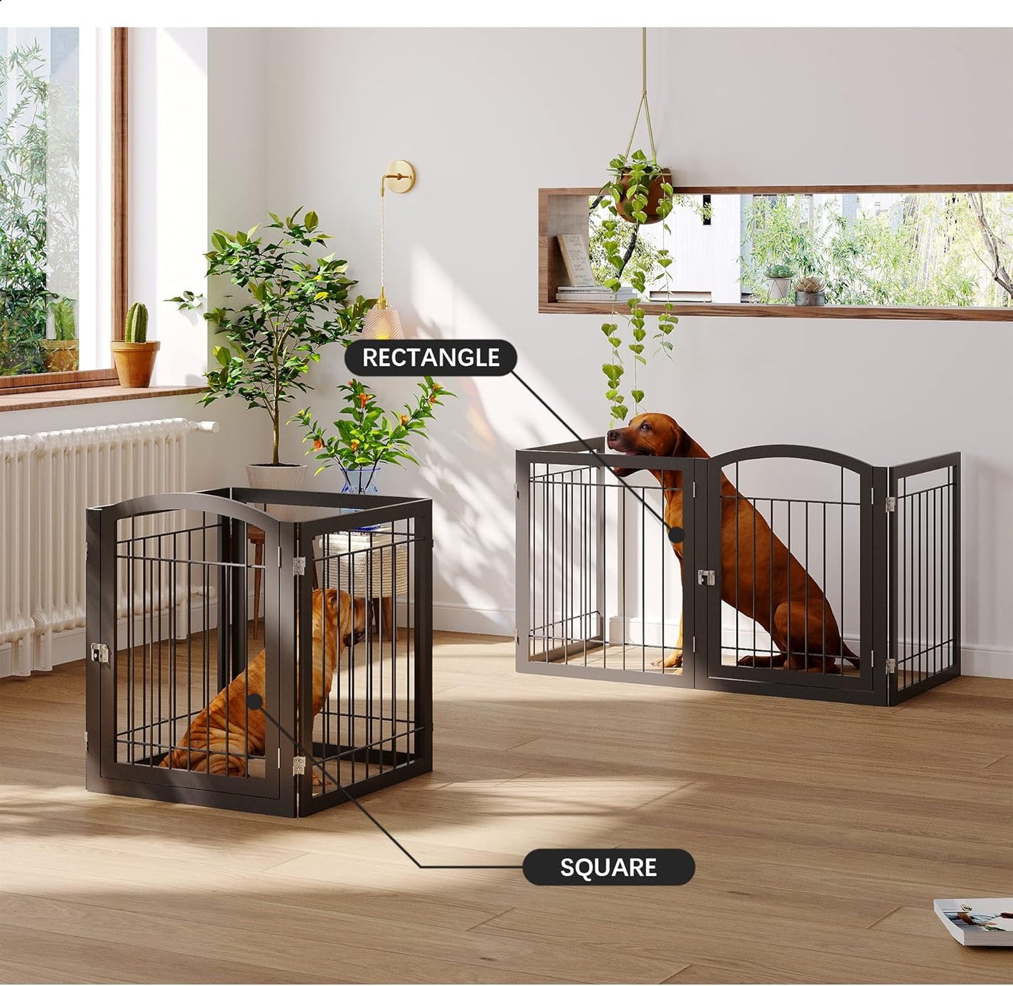 JSB 72-inch Extra Wide 28-inch Tall Dog gate, Freestanding Pet Gate for Halls, Stairs & Home, Pet Puppy Safety Dog Fence with 2PCS Support Feet (Black)