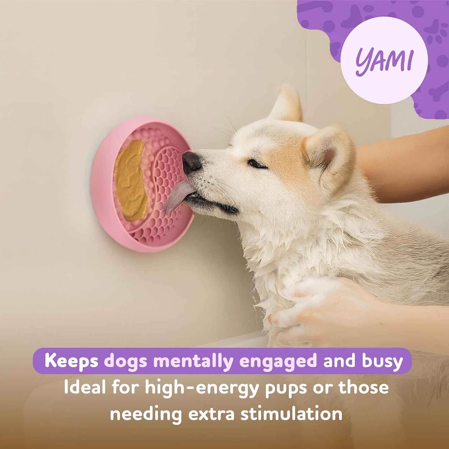 YAMI Dog Lick Bowl, Lick Mat for Dogs, Wet Food Cat Slow Feeder, Freeze Bowl, Enrichment & Puzzle Toy for Anxiety Relief, Food-Grade Silicone, Suction Cups, Dishwasher Fit, for All Breed (Light Gray)