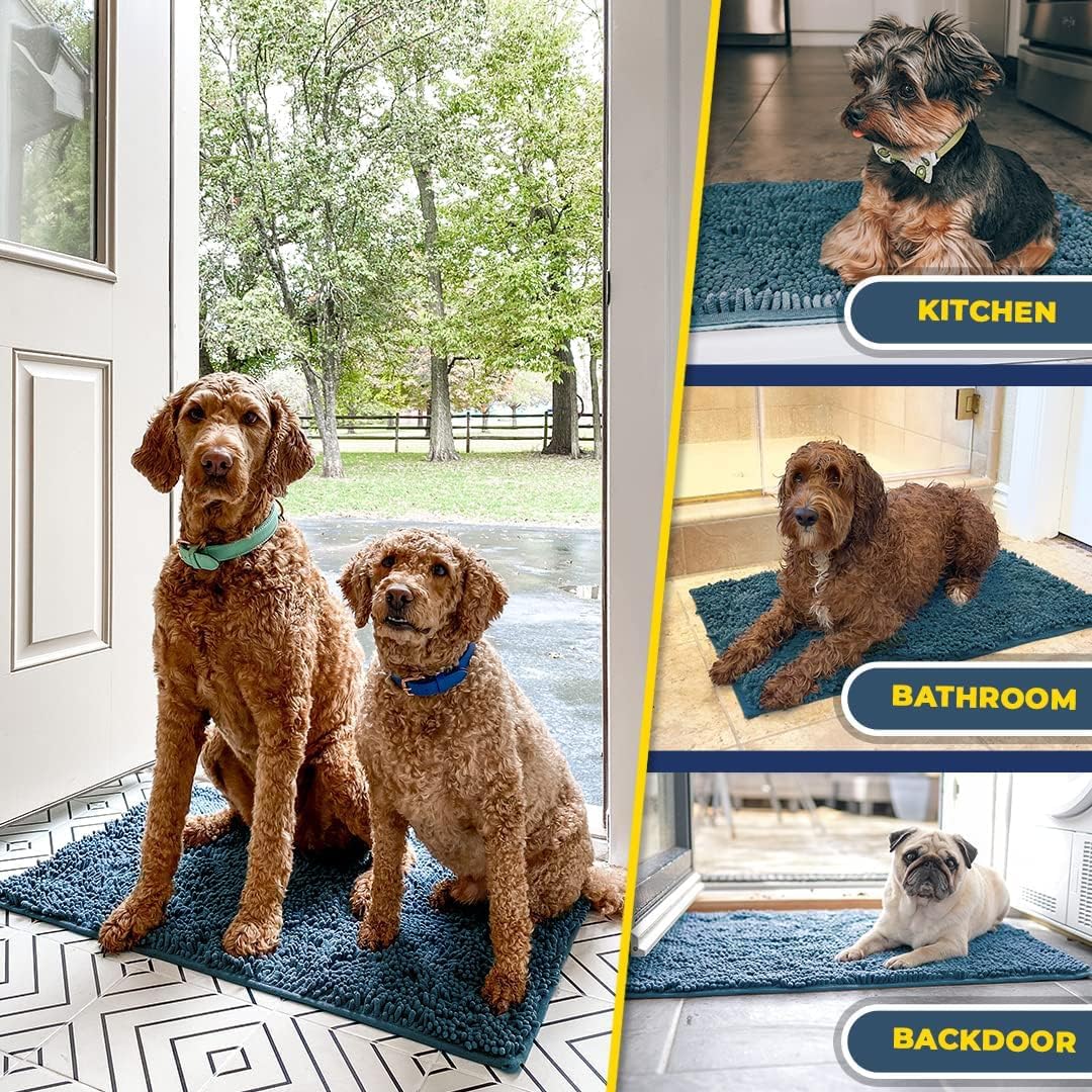 Muddy Mat® Pack of 3 Highly Absorbent Microfiber Dog Door Mat and Pet Rug, Non Slip Thick Washable Area Mat Soft Chenille for Kitchen Bathroom Bedroom and Outdoor - Beige Small, Medium & Large
