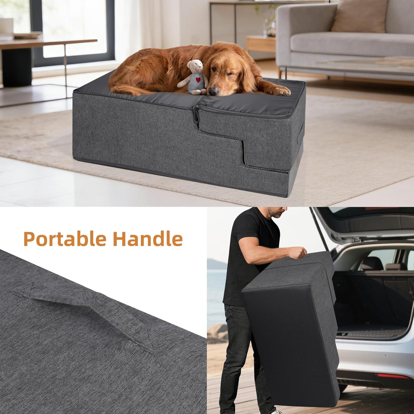 Dog Stairs for Small Dogs, 13.5" H, 3-Step Pet Steps for Couch Sofa and Chair, Non-Slip Balanced Pet Ramp for Medium Cats,Indoor Dog Ladder, Grey