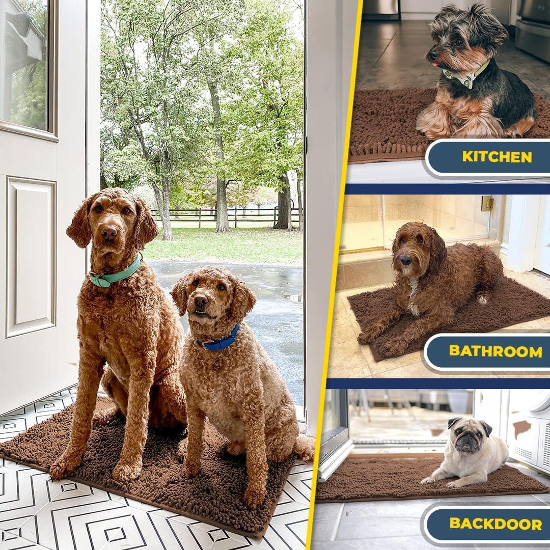 Muddy Mat® Pack of 3 Highly Absorbent Microfiber Dog Door Mat and Pet Rug, Non Slip Thick Washable Area Mat Soft Chenille for Kitchen Bathroom Bedroom and Outdoor - Beige Small, Medium & Large