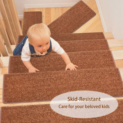 PURE ERA Bullnose Carpet Stair Treads Set Tape Free Non-Slip Indoor Stair Protectors Pet Friendly Rugs Covers Soft Skid Resistant Washable Reusable 9.5" x 30"(14 Pieces,Cream Gray)