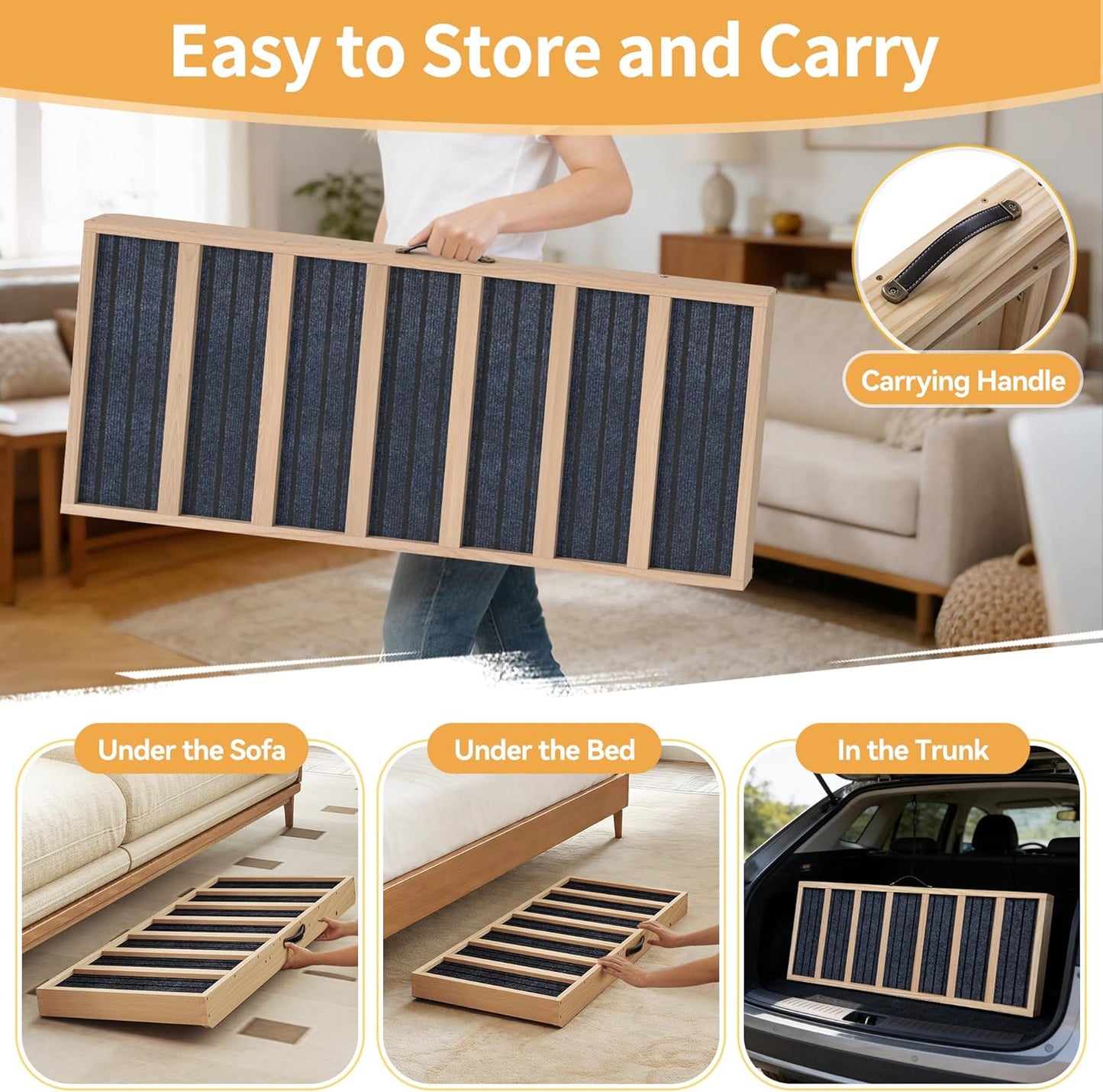 Dog Ramp for Bed,39" Long Adjustable Wooden Pet Ramp for Small Medium Dogs,Non-Slip Surface and High Traction,Metal-Reinforced Folding Ramp for Dogs to get on Bed Couch Car,up to 132lbs