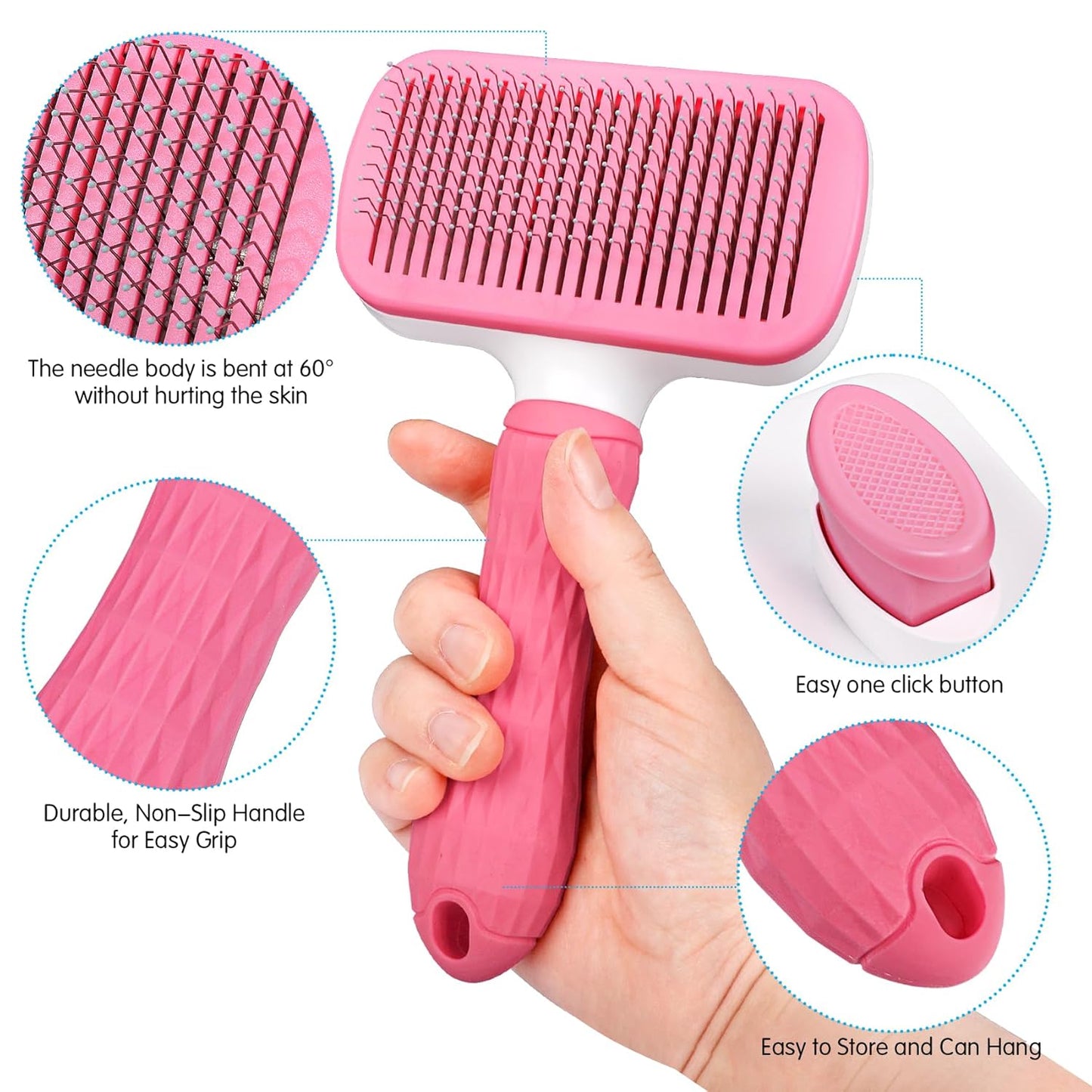 Dog & Cat Brush, Self Cleaning Slicker Brush for Pets, Upgraded Dog Brush for Shedding Massaging and Grooming, Removes Loose Undercoat & Portable Comb for Long Short Haired Dogs(Blue)