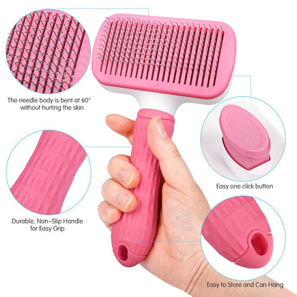 Dog & Cat Brush, Self Cleaning Slicker Brush for Pets, Upgraded Dog Brush for Shedding Massaging and Grooming, Removes Loose Undercoat & Portable Comb for Long Short Haired Dogs(Blue)