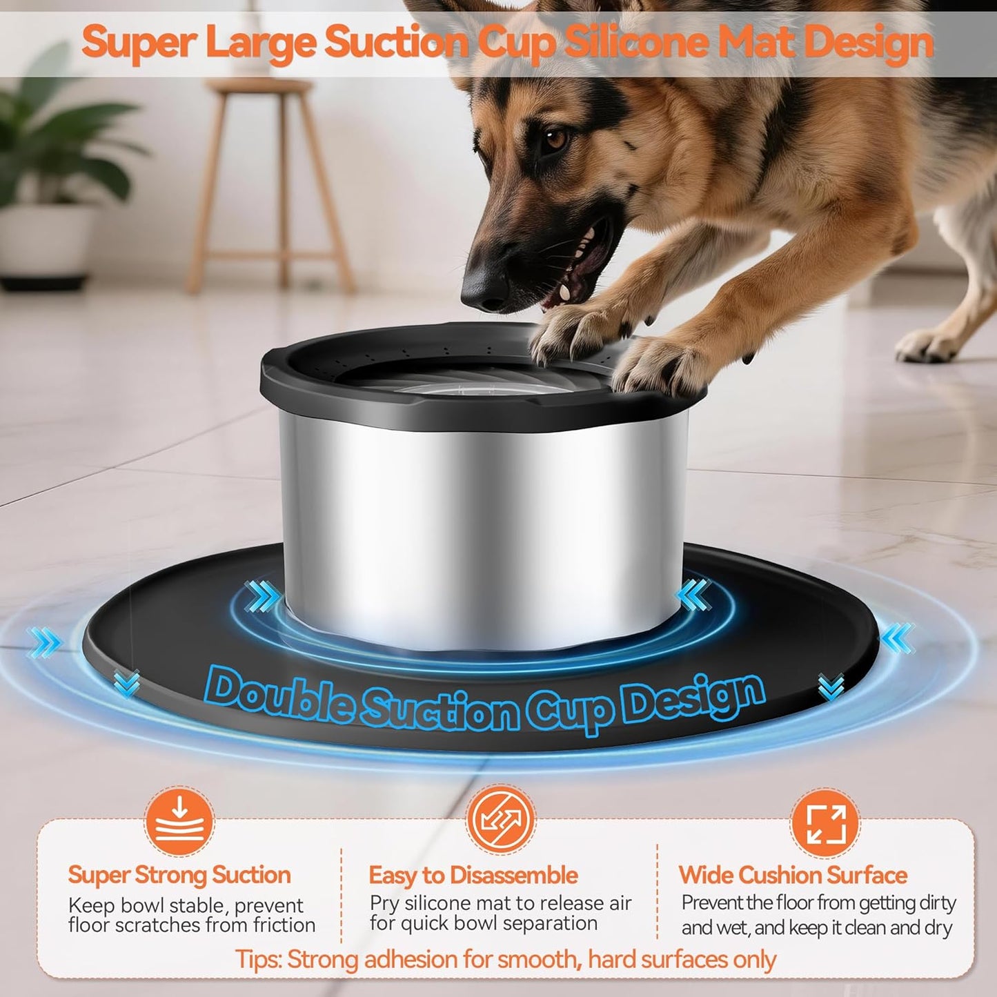 Decflow 12L No Spill Dog Water Bowl for Large Dogs, Stainless Steel Spill Proof Bowls with Suction Cup Anti-Skid Mat, Slow Drinking Feeder for Messy Drinkers, Heavy Duty Pet Bowls for Indoor/Outdoor