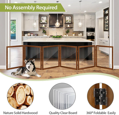 LZRS Clear Dog Gate for Indoor Use - Transparent Pet Fence with Solid Hardwood and Plastic Board, Stylish & Durable freestanding Pet Gate for Doorways, Stairs and Hallways-2 Panel Cherry
