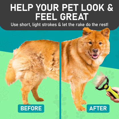 Maxpower Planet Dog Rake and Dog Hair Brush - Gently Removes Loose Undercoat, Mats and Tangled - Deshedding Grooming Tool for Dogs & Cats - Self Cleaning Slicker Brush - All Hair Types