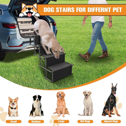 Dog Stairs for Car, Foldable Ramps for Dogs with Non-Slip Surface for Large Dogs Portable Dog Steps for Cars and SUV, Truck to 200 lbs, 4 Steps