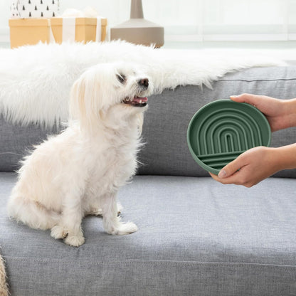 Should We Go? Slow Feeder for Dogs & Puppies, The Slowdown Bowl Silicone Slow Eating, Modern Lick Mat Design, Reduces Gulping, Fits 2 Cups, 7.5” Across x 1.5” Tall, Mealtime Challenge, Medium-Blush