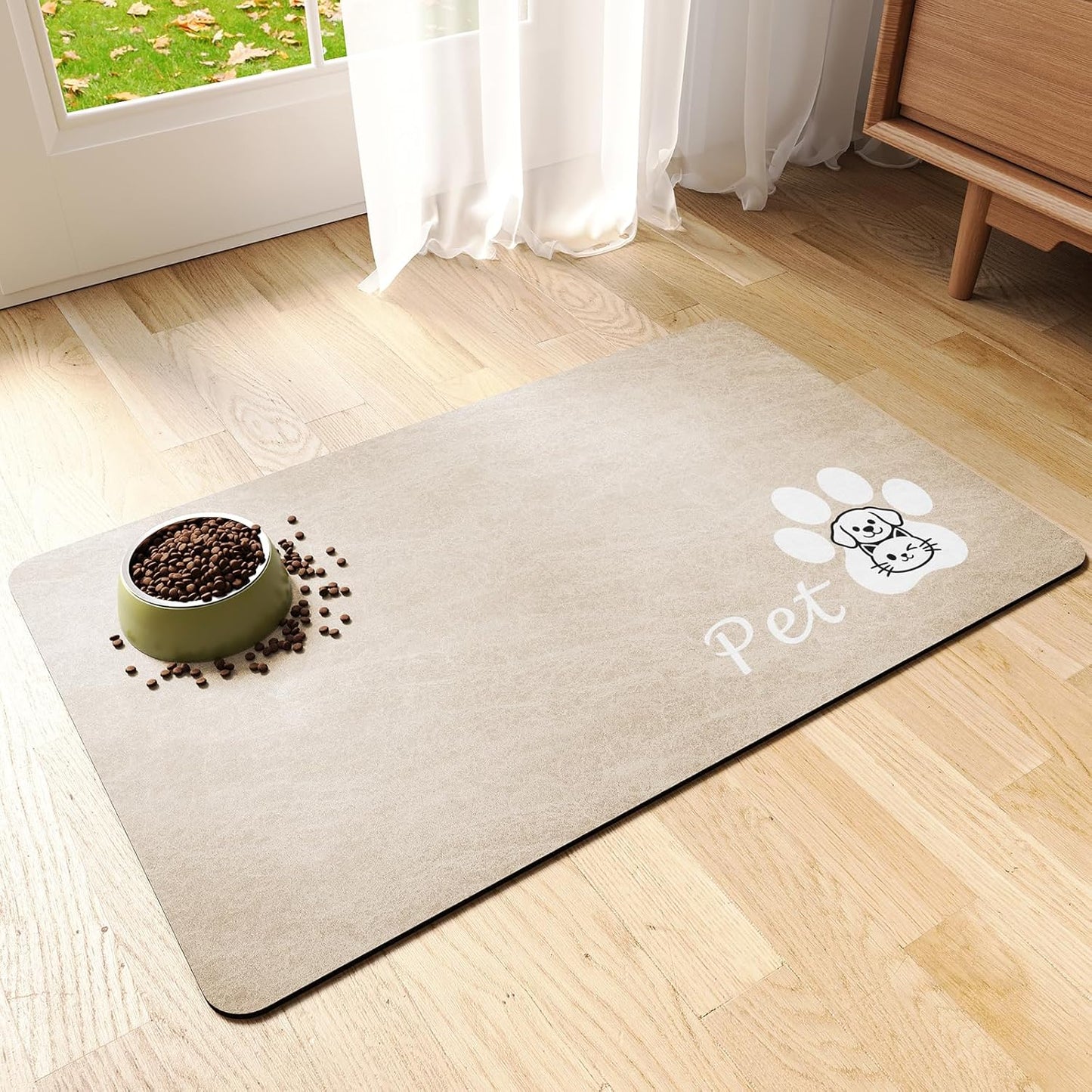 Dog Food Mat - Absorbent Cat Dog Bowl Mat for Food and Water, Quick Dry Pet Food Mats for Floors with Waterproof Rubber Backing, Puppy Cat Feeding Mats for Messy Drinkers,12"x20", Dark Grey