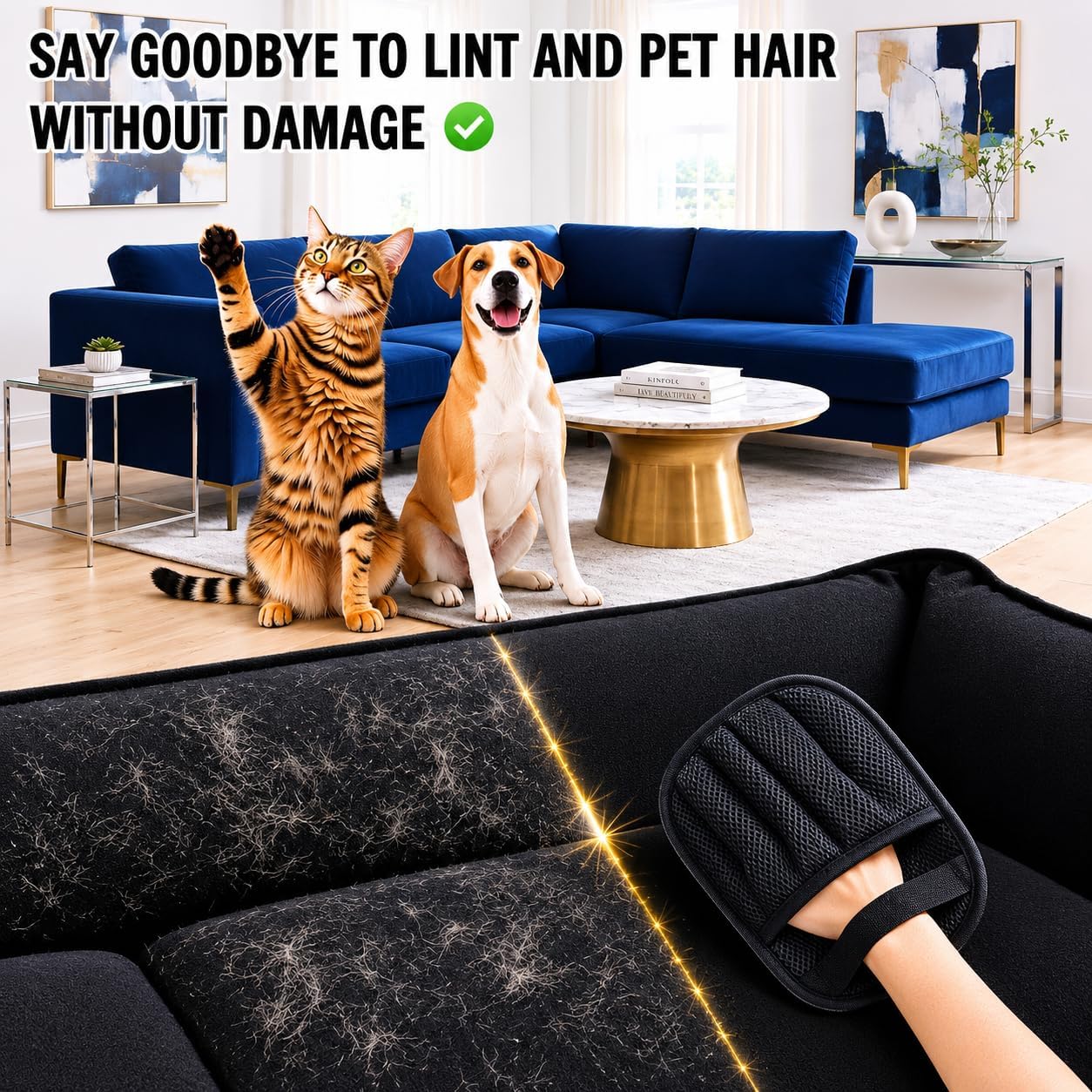 Pet Hair Remover Glove for Dogs & Cats - Reusable Five Finger Electrostatic Grooming Brush for Removing Pet Fur from Carpet, Furniture, Clothes, Sofa & Car Seats – Easy Cleaning Hair Removal (1Black)