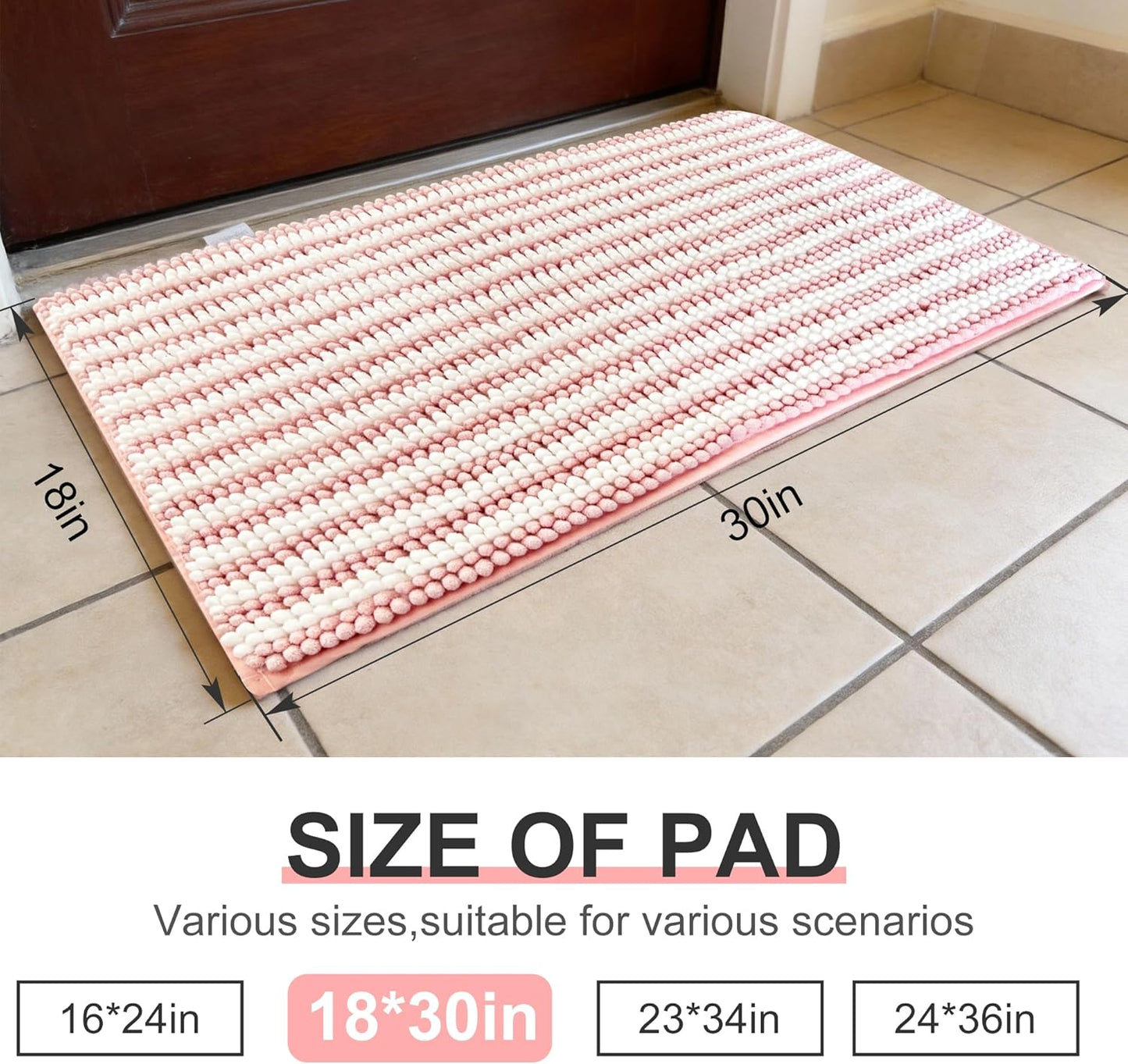 pobopobo Dog Door Mat for Muddy Paws - Absorbent & Washable Chenille Rug, Non-Slip Dirt Trapper for Indoor Outdoor Entryway, Quick Dry Pet Mat for Muddy Dogs (Striped Gray-Blue&White, 24" x 16")