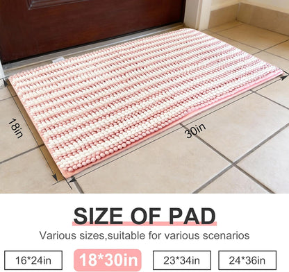 pobopobo Dog Door Mat for Muddy Paws - Absorbent & Washable Chenille Rug, Non-Slip Dirt Trapper for Indoor Outdoor Entryway, Quick Dry Pet Mat for Muddy Dogs (Striped Gray-Blue&White, 24" x 16")