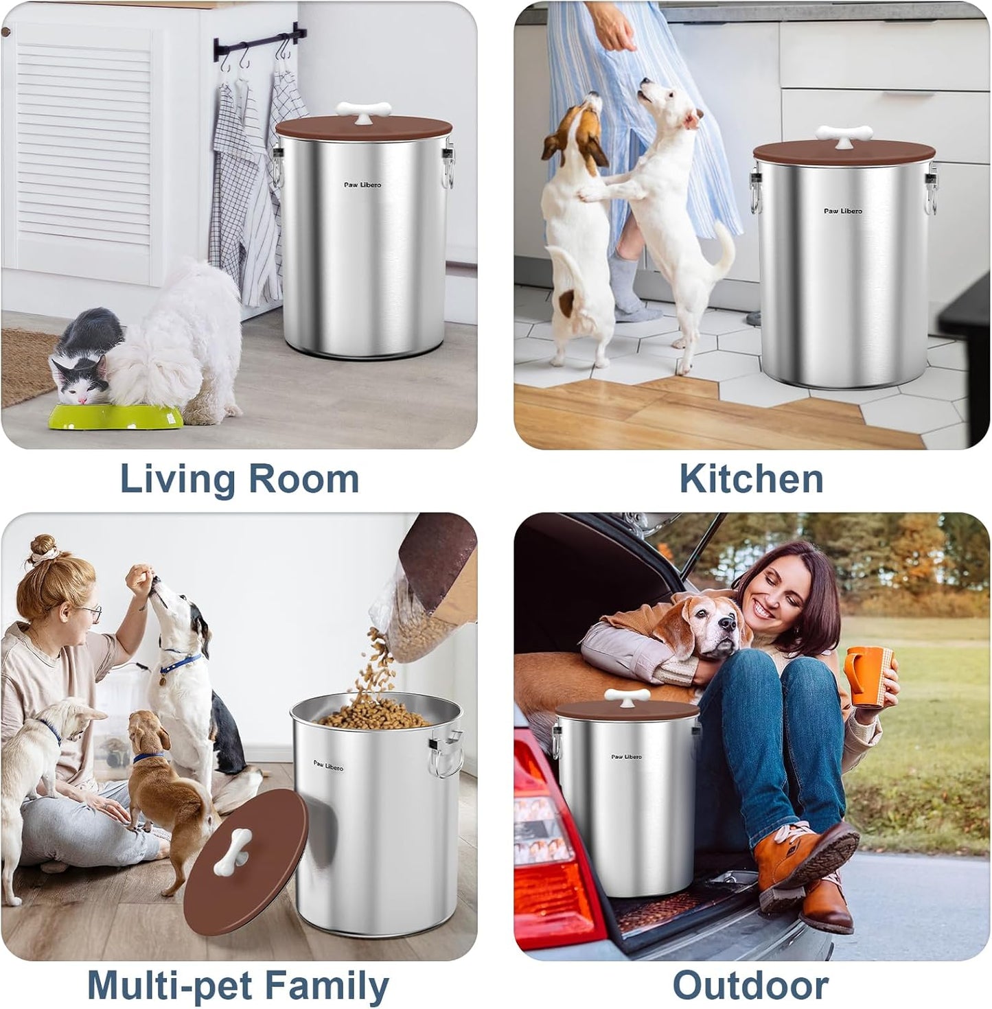 Paw Libero 25 Lbs Stainless Steel Dog Food Storage Container with Airtight Lid & Ceramic Bone Handle, Large Metal Dog Food Bin for Dogs & Cats, Keep Fresh, Easy to Clean