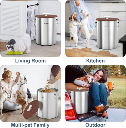 Paw Libero 25 Lbs Stainless Steel Dog Food Storage Container with Airtight Lid & Ceramic Bone Handle, Large Metal Dog Food Bin for Dogs & Cats, Keep Fresh, Easy to Clean