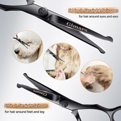 Gimars Titanium Coated Professional 6 in 1 4CR Stainless Steel Dog Grooming Scissors with Safety Round Tip, Heavy Duty Pet Grooming Scissor for Dogs, Cats and Other Animals