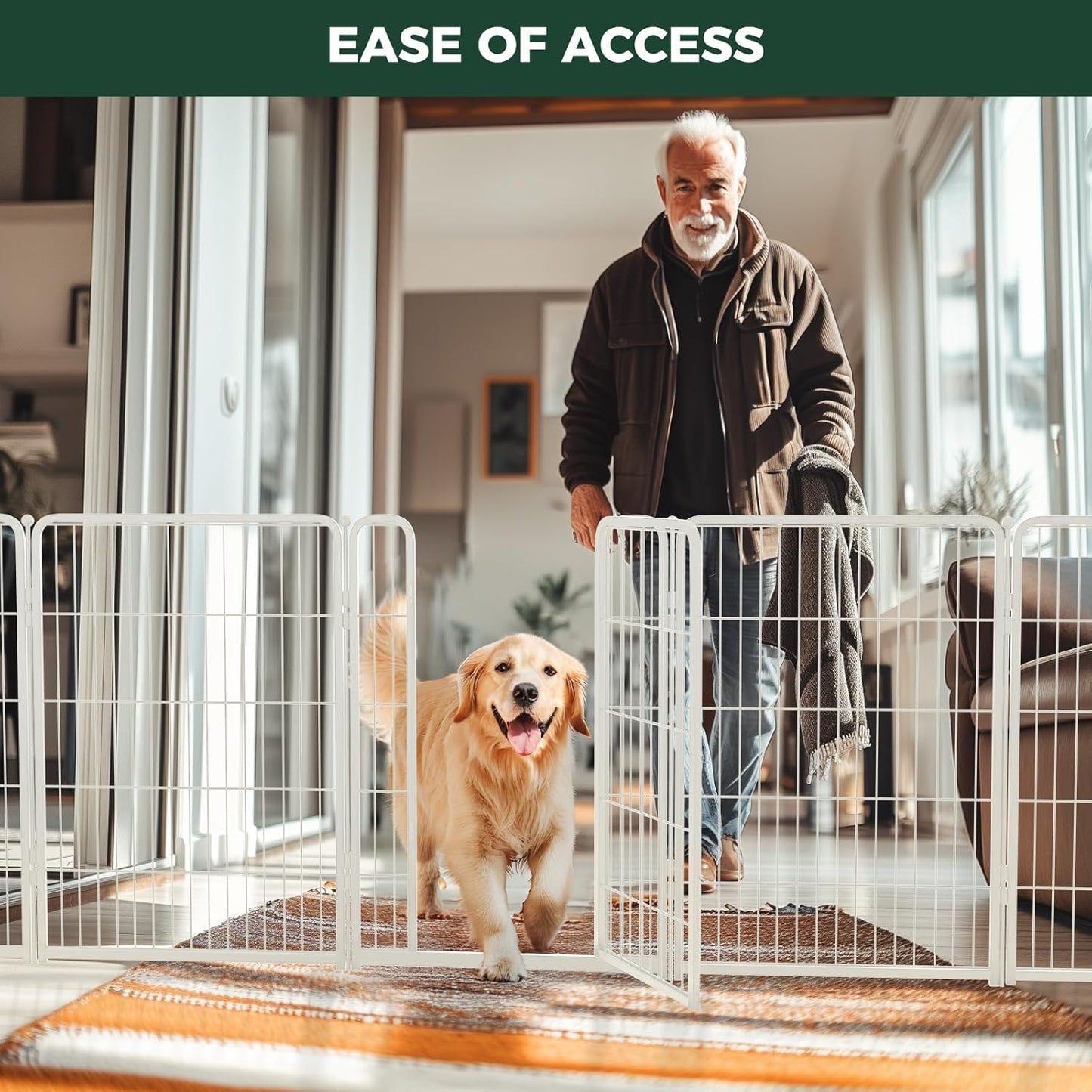 FXW Dog Gate Extra Wide Designed for Indoor Use, Adjustable Width Up to 183-inch Wide (24" H 8 Wire Panels for Puppies and Small Dogs), Black