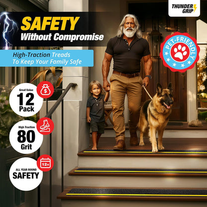 THUNDER GRIP Glow in the Dark 30" x 6"-12-Pack Weather Resistant Outdoor Stair Treads 80-Grit