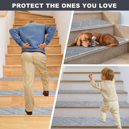 Stair Treads for Wooden Steps, 8" x 30" Non Slip Stair Runner, Peel and Stick Carpet Stair Treads with Reusable Adhesive, Indoor Stair Rugs Covers Mats Pads for Kids Elders Dogs, Brown 15Pcs