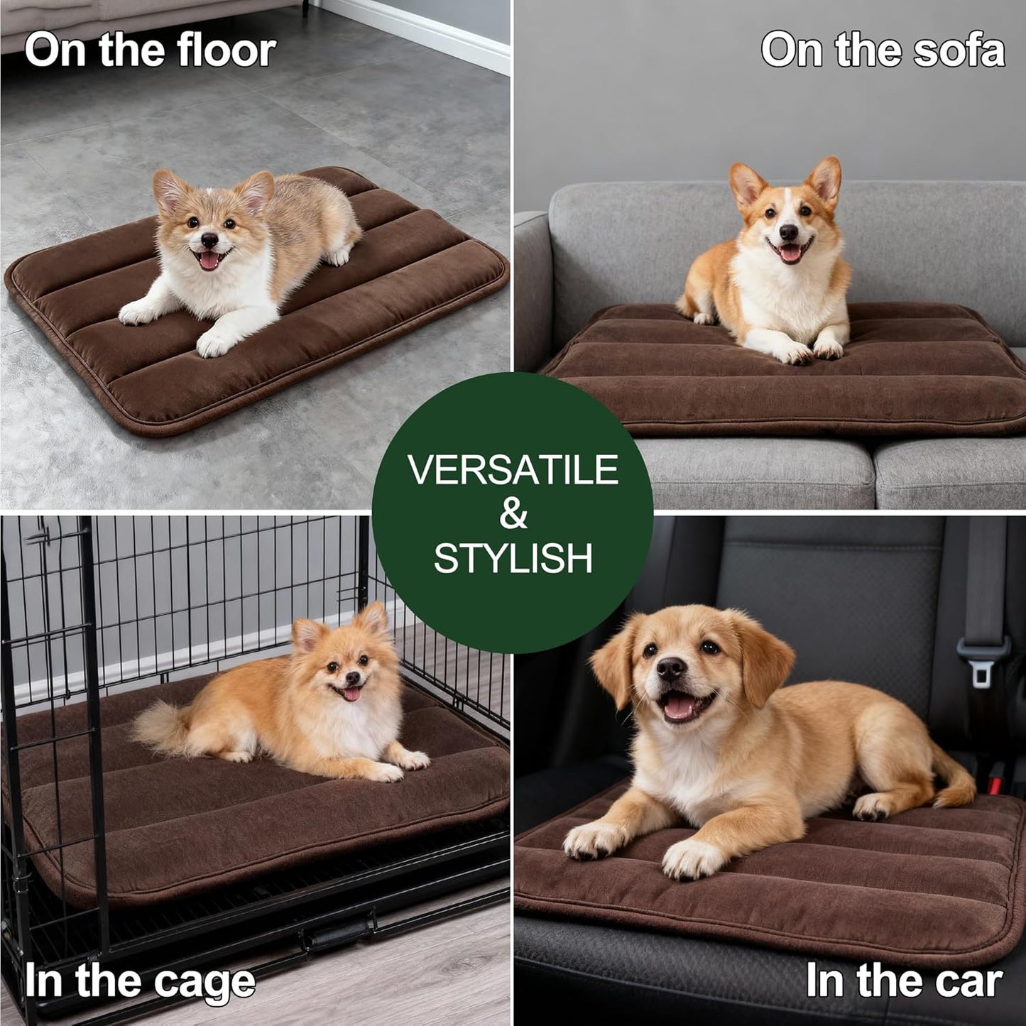 Dog Bed Mat, Reversible Crate Pad & Cute Dog Bed - Machine Washable Kennel Mat with Ultra Soft for Small Dogs (Cool/Warm), 24" x 18", Grey&Star