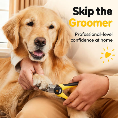 LED Dog Nail Clippers with Light, Trimmers with Protective Guard, Quick Sensor, Safety Lock and Nail File - Suitable for Large and Small Dogs & Cats (Yellow, LED)