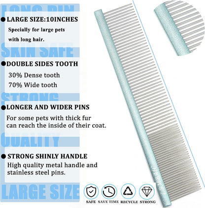 Metal Dog Grooming Comb for Shedding Tangles,Knots,Mats.Dog Combs With Long Wide Tooth for Long Thick Curly Hair Metal Pet Comb for Poodles and Goldendoodles Dematting.7.5INCHES.(Blue)