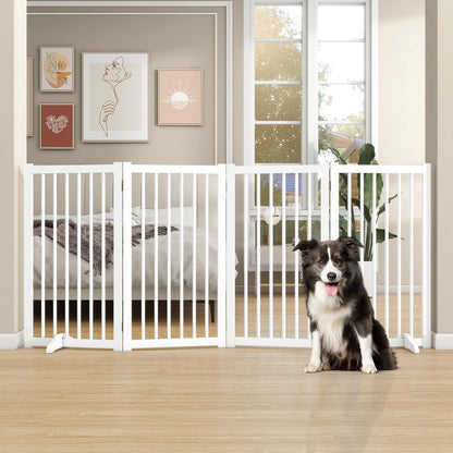 36" H Freestanding Dog Gate, Solid Wood Foldable Pet Gate with Support Feet, Wooden Tall Dog Gate for Doorway, Stairs & Indoor Use, 60" Wide Expandable Pet Fence, 3 Panels, Walnut