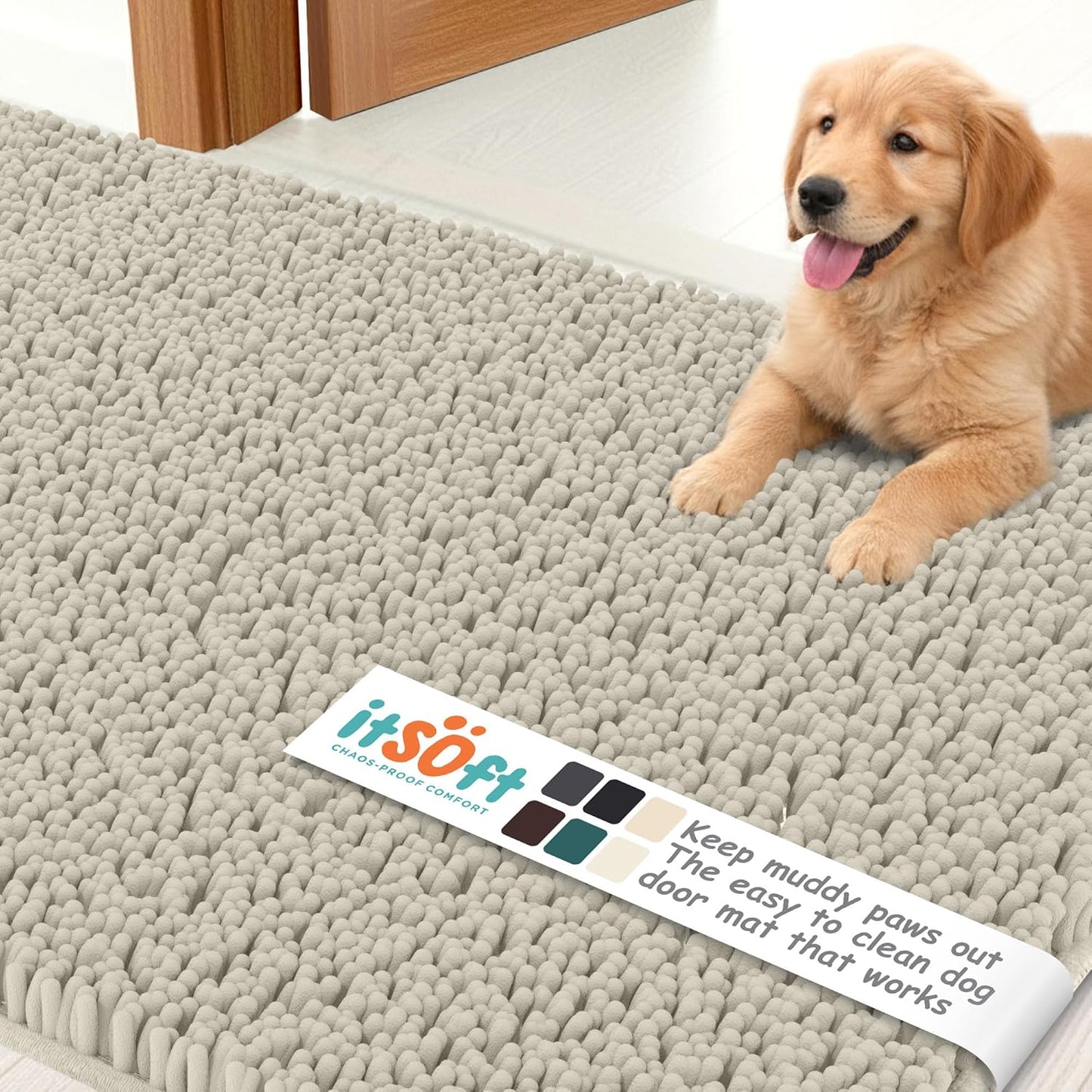 Dog Rugs for Muddy Paws 22x14 | Cleaner Mud Free Floors | Muddy Dogs Mats for Indoor, Dog Mat for Muddy Paws Door Mat Washable, Absorbent Chenille Mud Rug Paw Matt w/ Non Slip Backing, Charcoal Grey