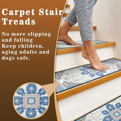 FlowaFoli Stair Treads for Wooden Steps Indoor,8" X 30" (15 in Pack) Stair Treads Non Slip, Machine Washable for Kids Elders and Pets,Beige