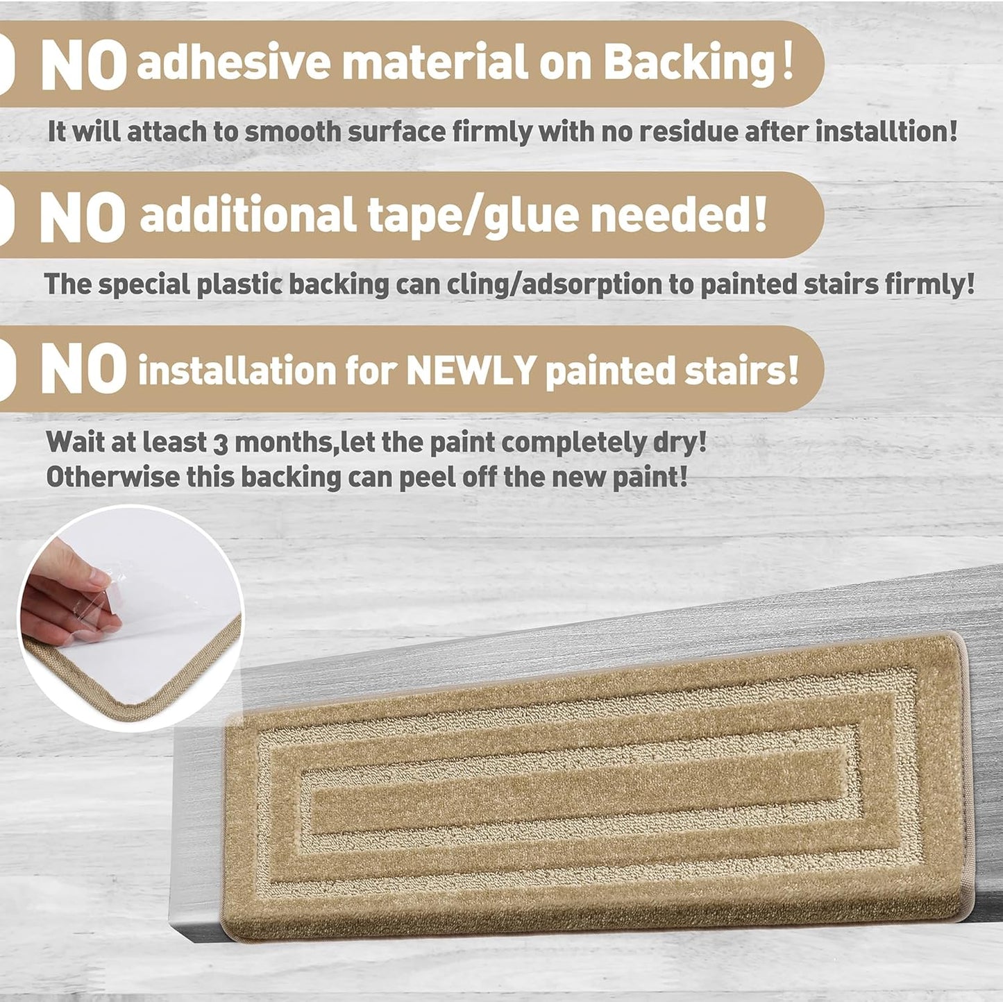 PURE ERA Bullnose Carpet Stair Treads Set Tape Free Non-Slip Indoor Stair Protectors Pet Friendly Rugs Covers Soft Skid Resistant Washable Reusable 9.5" x 30"(14 Pieces,Cream Gray)