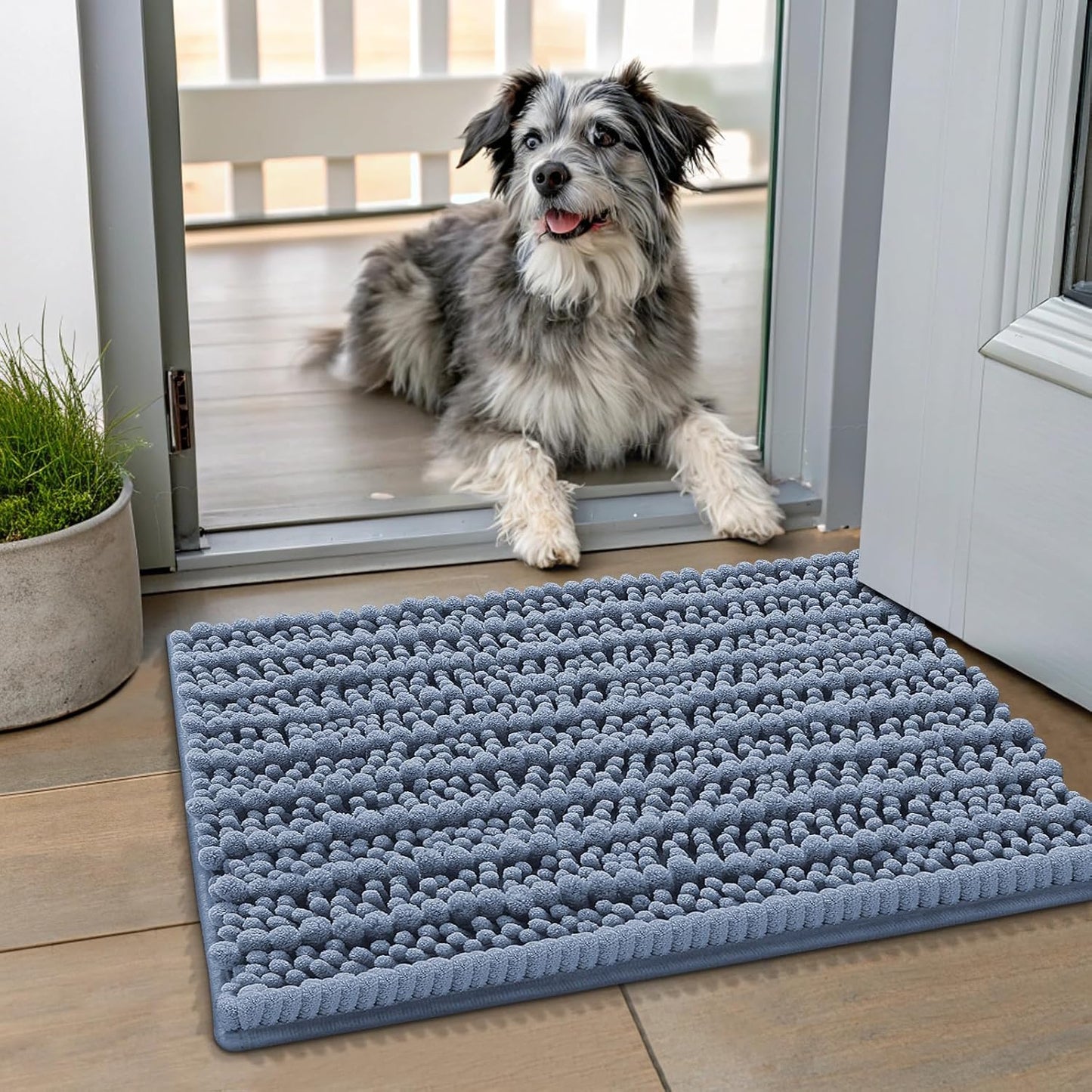 Smiry Dog Door Mat for Muddy Paws 30x20, Extra Soft Absorbent Chenille Doormat, Trap Moisture and Dirt, Non-Slip Machine Washable Front Door Mat for Indoor Entrance Inside Floor, Grey