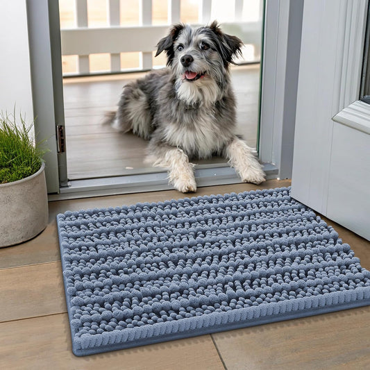 Smiry Dog Door Mat for Muddy Paws 30x20, Extra Soft Absorbent Chenille Doormat, Trap Moisture and Dirt, Non-Slip Machine Washable Front Door Mat for Indoor Entrance Inside Floor, Grey