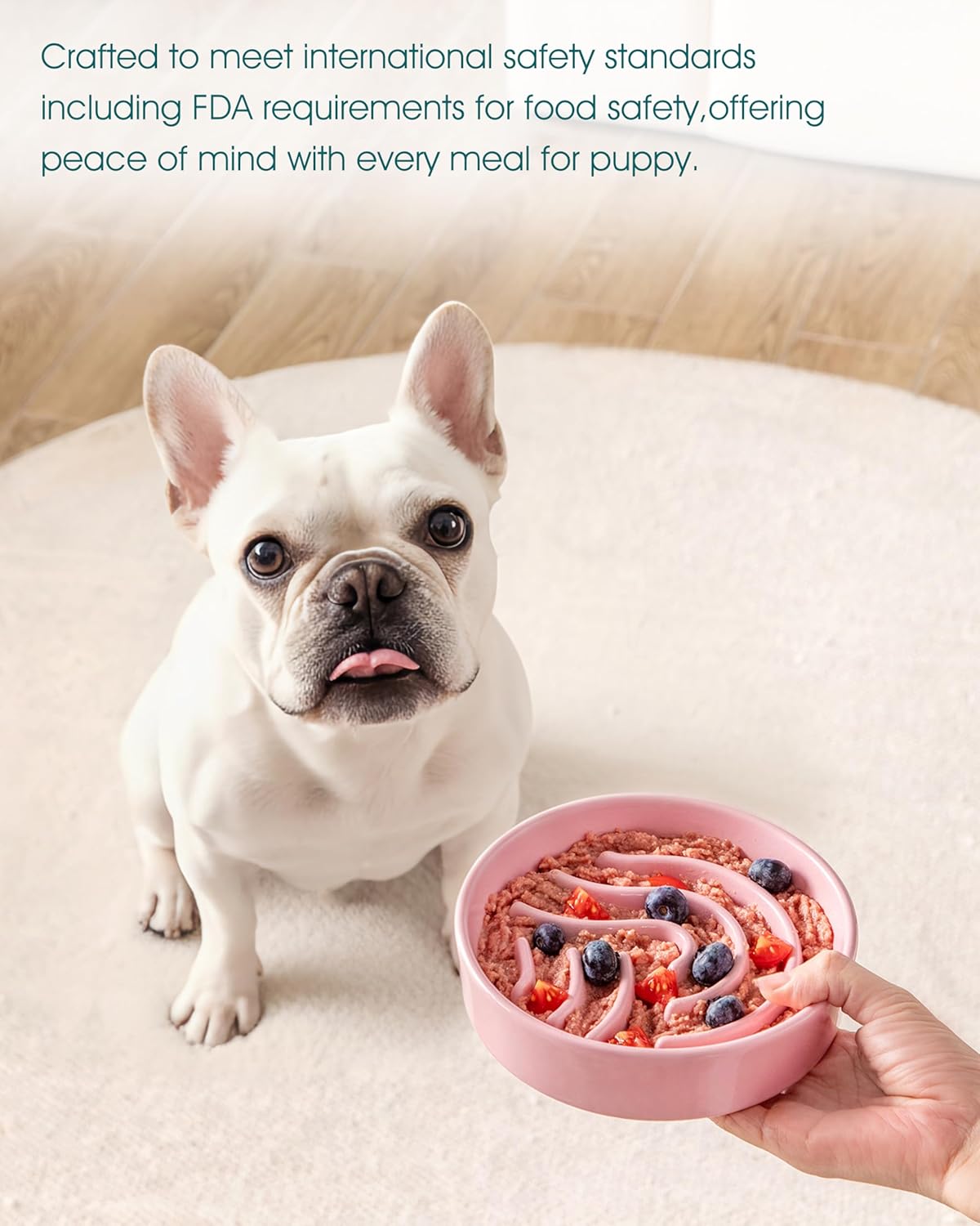 vancasso Slow Feeder Dog Bowl, 1.5 Cup Ceramic Slow Feeding Food Dish for Small and Medium Breed, Puzzle Dog Food Bowl for Fast Eater, Pink