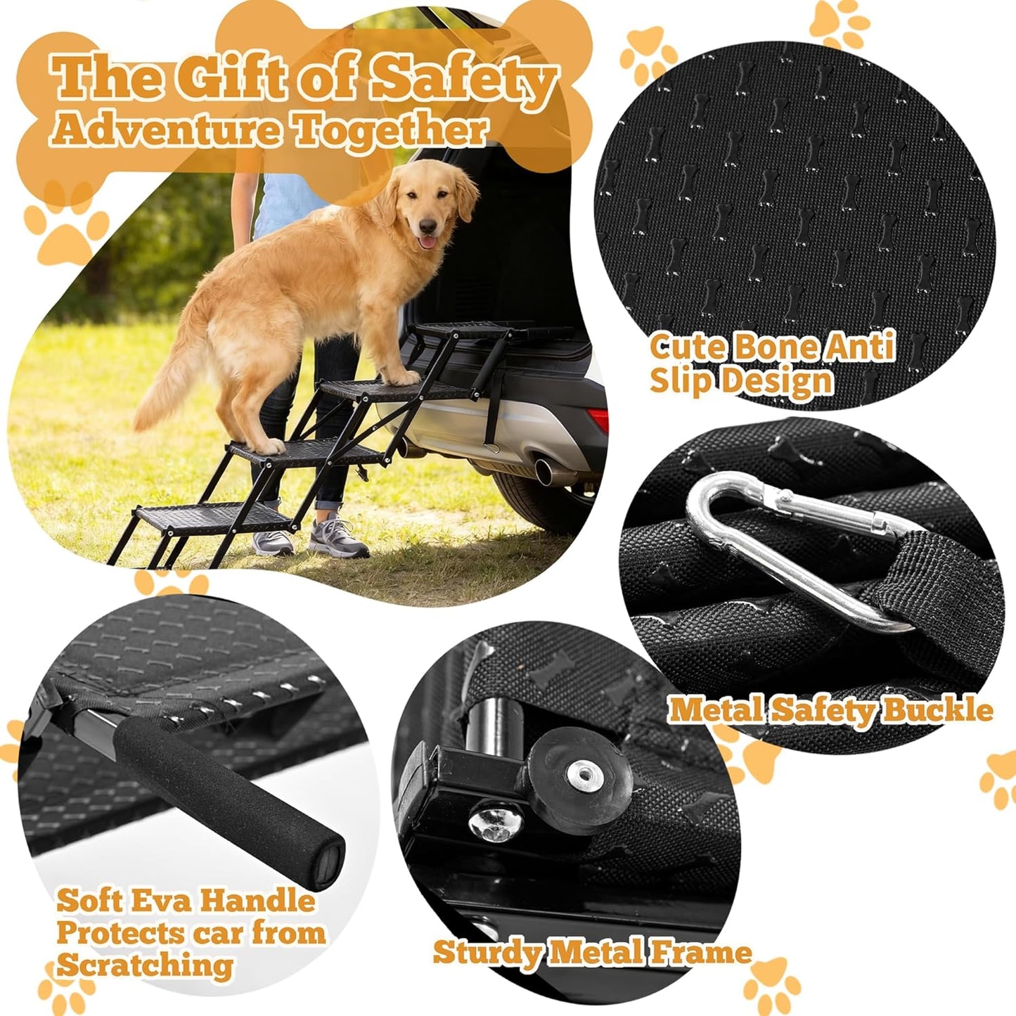 Dog Stairs for Car - Foldable 5-Step Non-Slip Pet Stairs for Home, Lightweight Dog Steps for Senior & Small Dogs to SUV, Truck, Bed - Supports 200 lbs