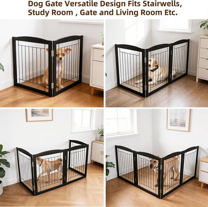 ZJSF Freestanding Foldable Dog Gate for House Extra Wide Wooden White Indoor Puppy Gate Stairs Doorways Pet Gate Tall Dog Fence 3 Panels Fence