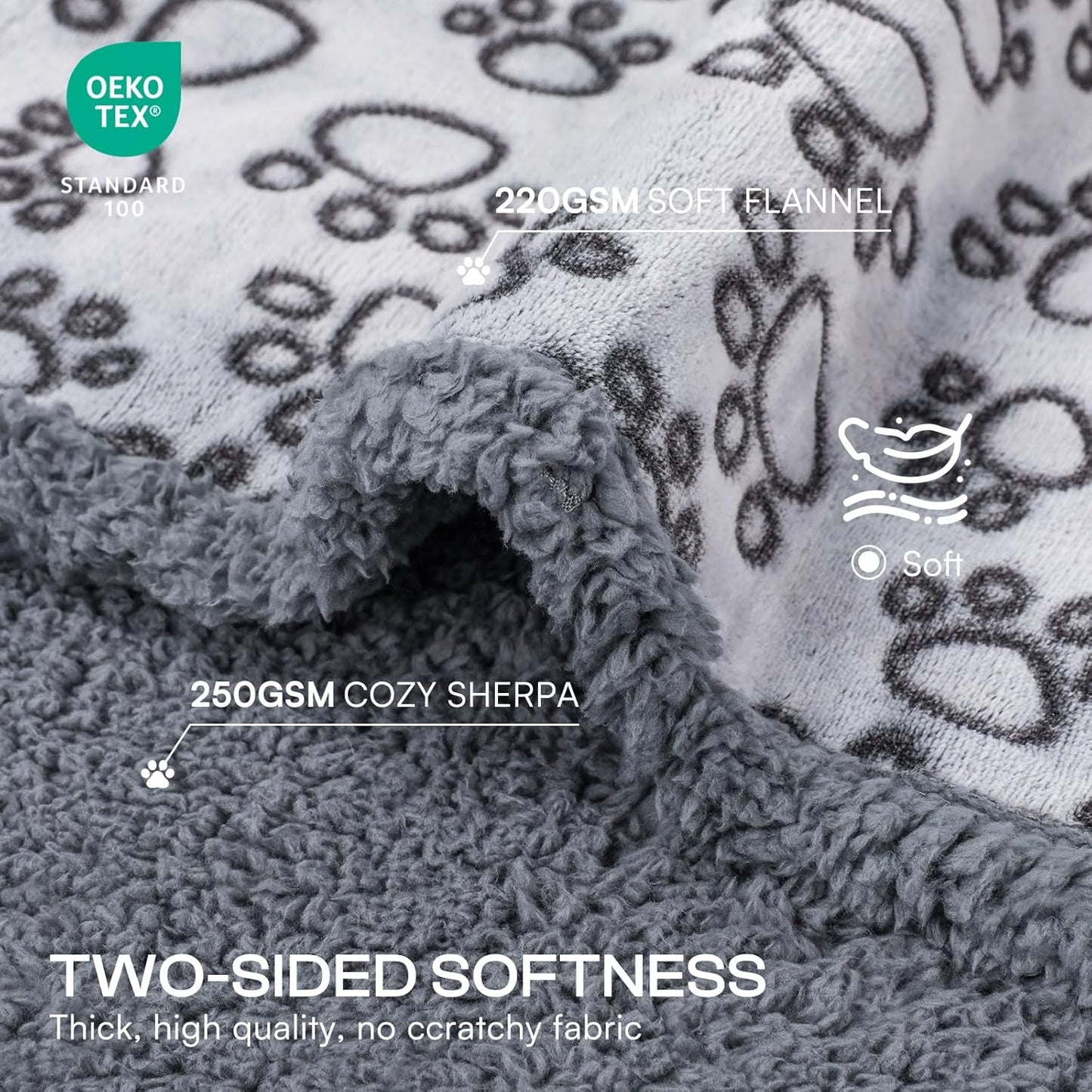 Luciphia Waterproof Pet Blankets for Couch Sofa Bed Cover Cat Liquid Pee Proof Washable Soft Fluffy Large Dog Blanket Reversible Furniture Protection Puppy Grey Paw Thicken Small（40" x 28"）