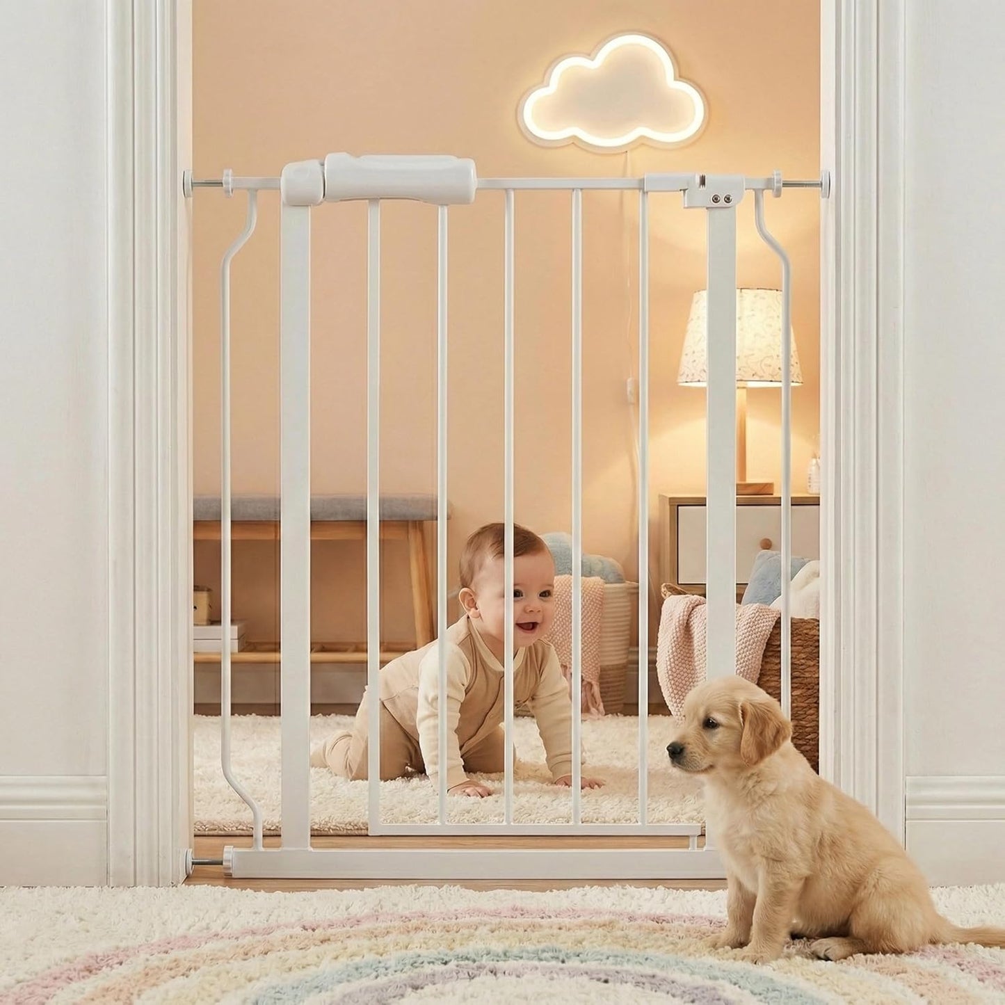 Extra Wide 76.4-81 Inch Large Baby Gates for Stairs, Doorways - No Drilling, Pressure Mounted Pet Gates for Kids & Dogs
