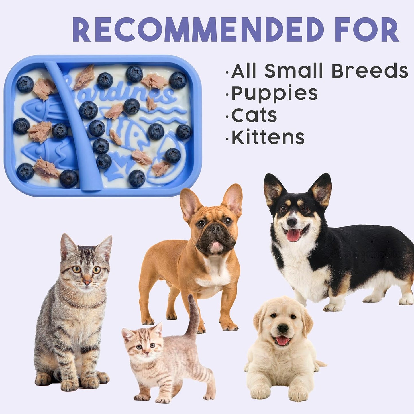 Awoo Lick Dish - Silicone Lick Mat + Slow Feeder for Cats & Small Dogs - Non-Slip Design with Suction Cups - Dishwasher Safe, Extends Mealtime, Reduces Anxiety (Periwinkle)