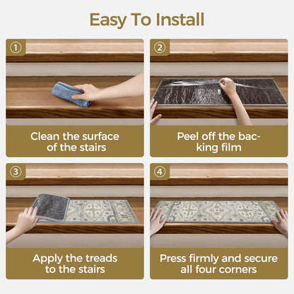 sarben Non Slip Stair Treads for Wooden Steps 15PCS - 8"x30" Indoor Safety Carpet, Edging Mats with TPE Adhesive Backing, Pet and Elderly Friendly Stair Rugs (Taupe) - Colors B