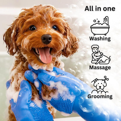 Dog Washing Gloves with Bristle Scrubbers, Reusable Silicone Gloves Ideal for Pet Bathing, Massaging & Grooming (Gray)