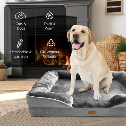 Spotted Play Orthopedic Dog Bed with Sides - Dog Sofa Beds for Medium Dogs, Supportive Foam Pet Couch Bed with Washable Removable Cover, Waterproof Lining and Non-Slip Bottom, Grey - M