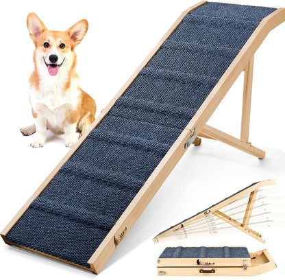 𝟐𝟎𝟐𝟔 𝐔𝐩𝐠𝐫𝐚𝐝𝐞𝐝 Dog Ramp for Bed, 64" Long Foldable Pet Ramp for Small Large Dogs, Dog Ramps for High Beds Car, High Traction with Platform 6 Adjustable Heights 24" to 30" Up to 220LBS Black