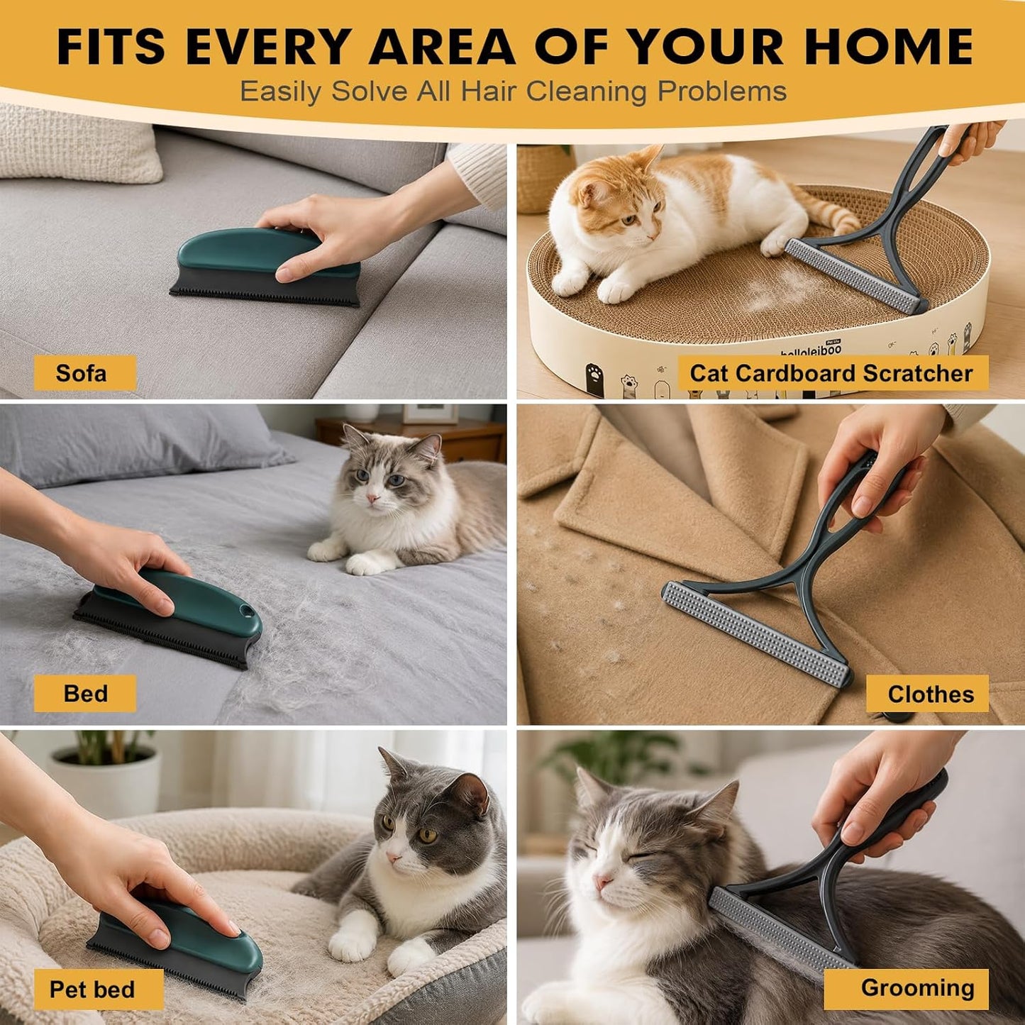 Carpet Rake for Pet Hair Removal Tool, Uproot Clean Reusable Pet Dog Cat Hair Remover with Adjustable Long Handle, 3 Pcs Carpet Brush for Rugs, Mats, Couch, Furniture，1 Brush Cleaning Comb