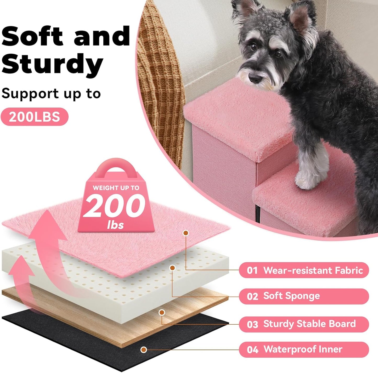 Zerbuger Wider Dog Ramp for High Bed with Storage 18" H, Foldable Dog Stairs for Small Medium Large Older Senior Animal, Sturdy Dog Step for Climbing Bed or Couch, Arthritis-Friendly (Gray, No Condo)