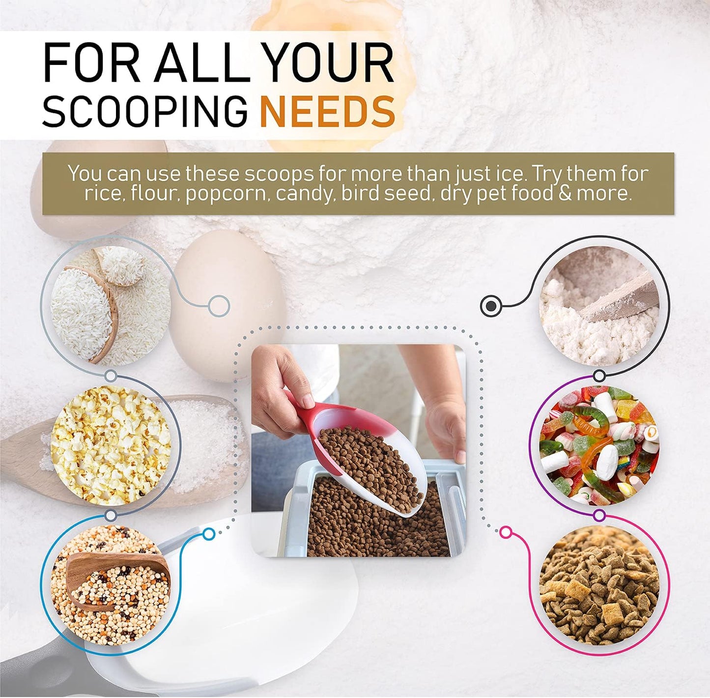 Spring Chef Dog Food Scoop, Contoured Translucent Flexi-Plastic Pet Food Scooper with Soft Grip Handle, Kitchen Magnetic Ice Scoop for Freezer, Ice Machine, Popcorn, Flour, Coffee Bean - Mint