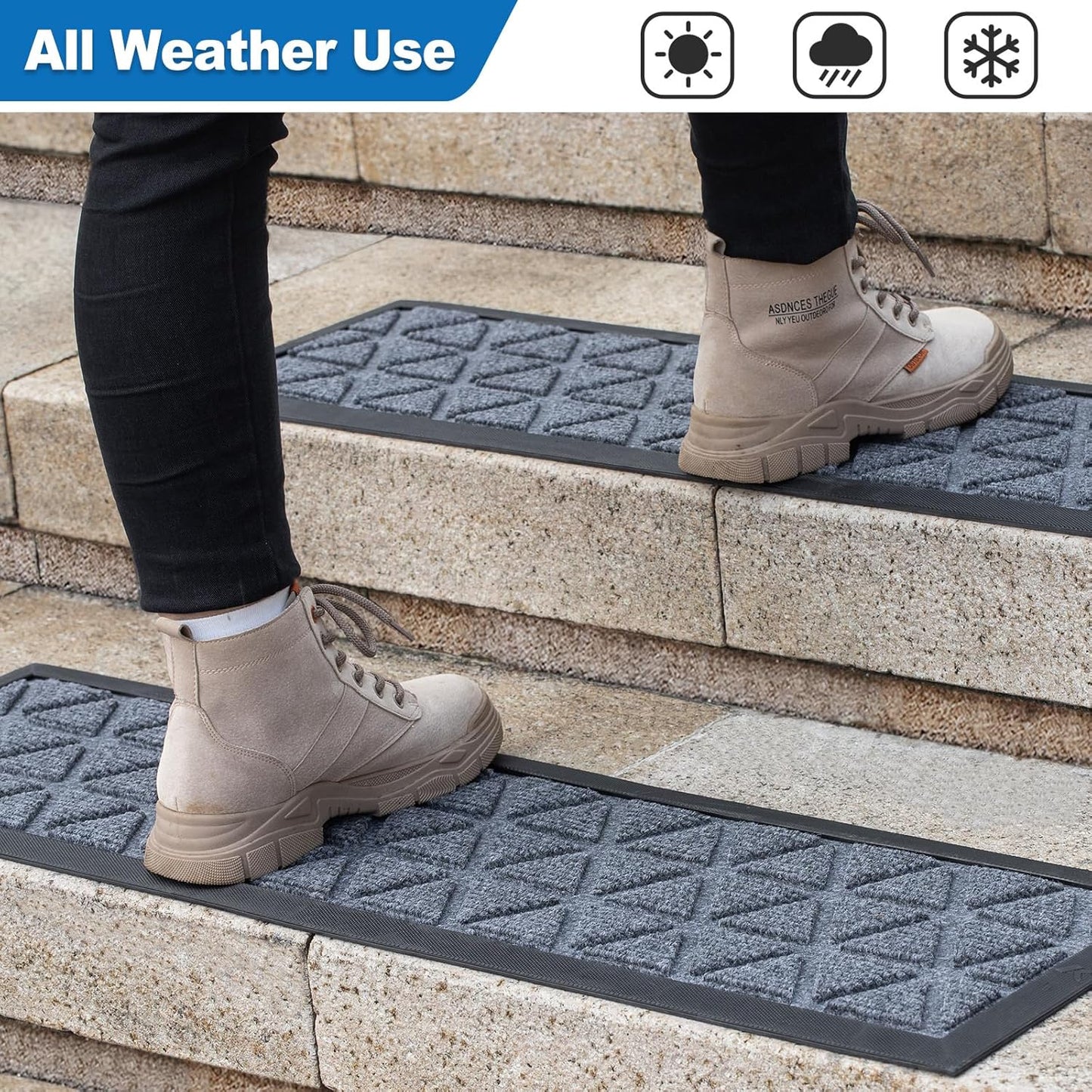 Rubber Stair Treads Non Slip Outdoor/Indoor 30" x 10" 6-Pack, Outdoor Stair Treads with Nosing for Garage, Patio, Wooden Marble Tile Metal Concrete Steps